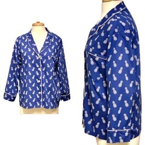 Womens Marigot Pineapple Print Cotton Blue Pajama Top